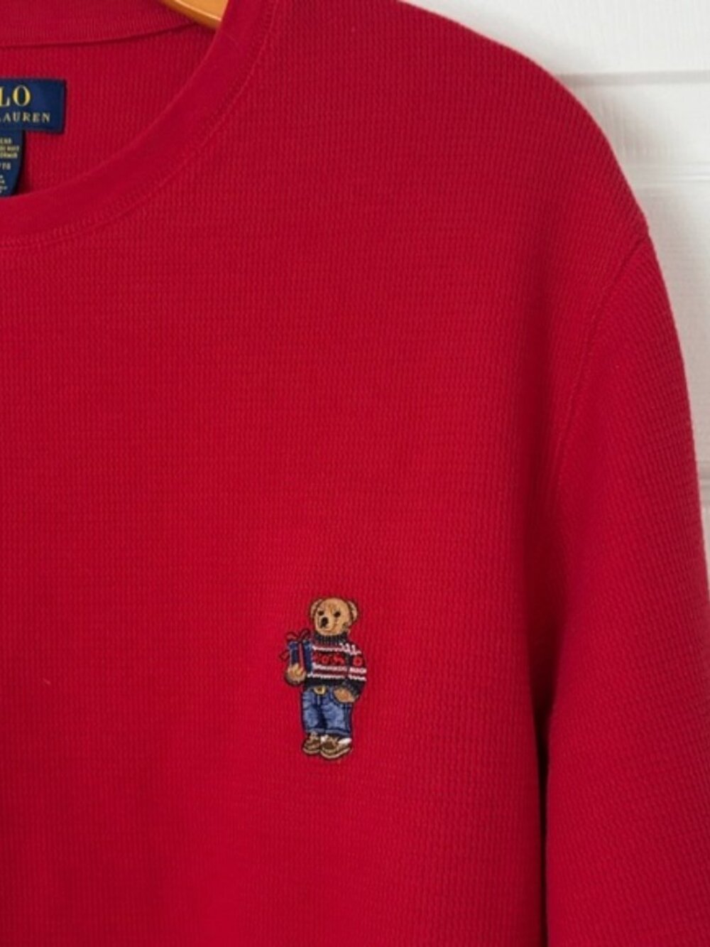 Polo Ralph Lauren Men’s Shirt Bear Red Crew Neck Long Sleeve Thermal Top XL - Picture 6 of 12